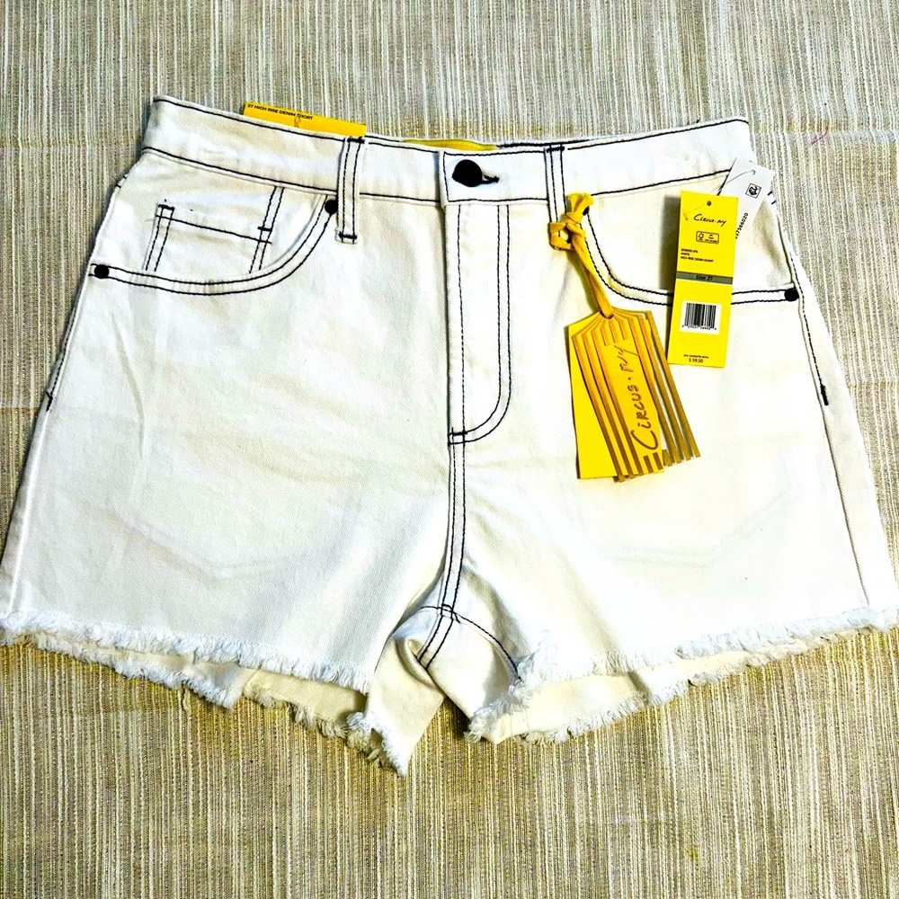 White High Rise Denim Shorts